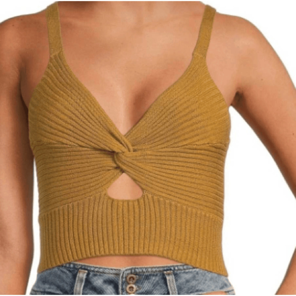 a loves a Straw Mustard Yellow Knit Twist Front Crop Top XL NWT (7103)